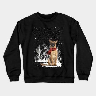 Chistmas Belgian Malinois With Scarf In Winter Forest Crewneck Sweatshirt